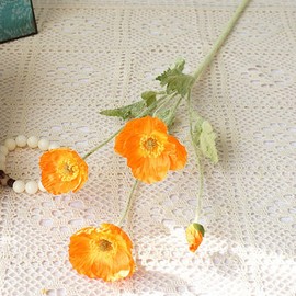 OUKEYI 6 Pcs Silk Artificial Poppy Faux Flowers Home Decor, Faux Poppy Flower Centerpiece. Artificial Plants Coral Flower Arrangement. Silk Flowers for Decoration (Mixed Colors)