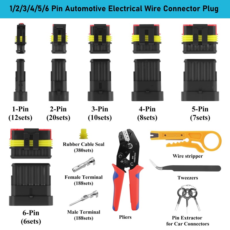 1014pcs 63 Sets,Waterproof Automotive Wire Connectors Kit, 1-6 Pin