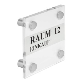 Door Sign Acrylic Glass 100 x 100 mm with Four Spacers / Sign Format 10 cm x 10 cm / Aluminium Spacer / Double-Sided / Transparent / Glossy Zeigis®