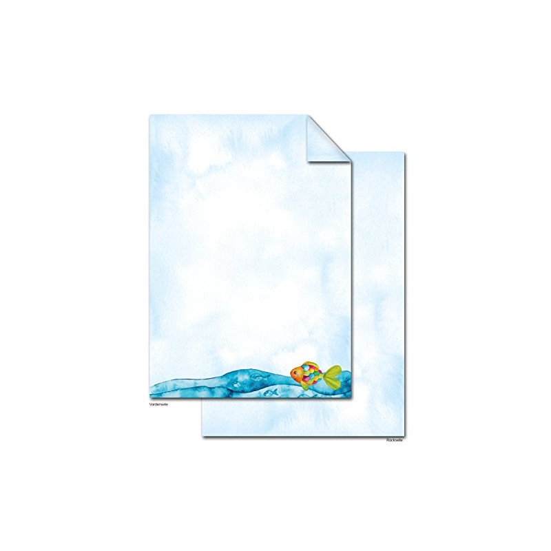 Logbuch-Verlag 25 Sheets Letter Paper Fish Communion Invitation DIN A4