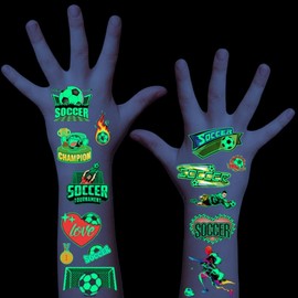 75Pcs Soccer Ball Glow Temporary Tattoos Stickers for kids MYEBONG Football Tattoo Stickers Glow in The Dark Soccer Temporary Stickers for Boys and Girls