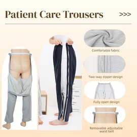 LAROTSUBA Patients Care Trousers,Zipper Closure Care Clothes,Full Open Post Surgery Pants,Bedridden Patient Clothing,Post Surgery Pant for Man(Black,XXL)