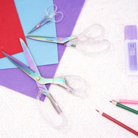 9 Inch All Purpose Scissors for Adults - Ins Style Clear Resin Handle, 2Cr13 Stainless Steel Sharp Blade - Ideal for Fabric Crafts