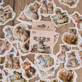 Ta Merry Kawaii Scrapbook Accessories Scrapbooking Supplies,46Pcs Cute Cat Stickers Aesthetic for Adults,Journaling Supplies Aesthetic Stickers for Scrapbooking,Card Making,Laptop (European Sweet Pet