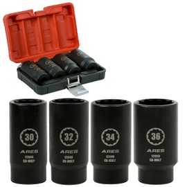 ARES 12062-4-Piece Axle Nut Socket Set - 30mm, 32mm, 34mm, and 36mm Axle Nut Sockets - 12 Point Sockets - Extra Deep 1/2-Inch Drive Impact Socket for Easy Removal of Axle Shaft Nuts