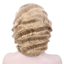 MEDISIFA Blonde 1920s Wig for Women Gatsby Middle Long Finger Wave Party Wig Side Part Synthetic Full Vintage Wigs for Womens Lady Cosplay Costume Fancy Dress 1920 Flapper Wig