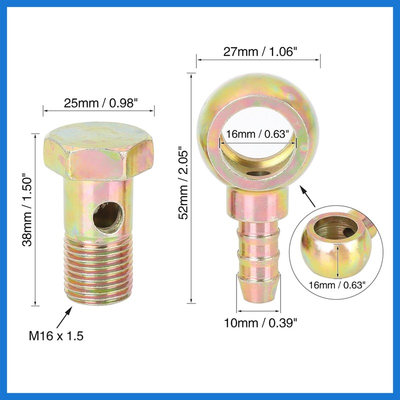 VekAuto 2 Sets 16mm Banjo Hose Barb Bolt Fitting for