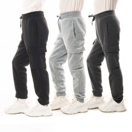 Boys 3-Pack Fleece Active Athletic Workout Jogger Pants with Cargo Pocket and Drawstring