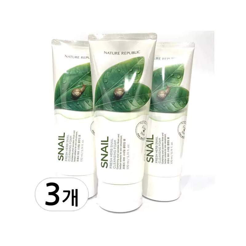 Nature Republic 네이처리퍼블릭 프레시 허브 스네일 클렌징폼 170ml 3개 Nature