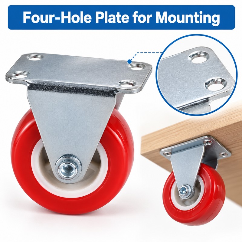 4-Pack 1.5-Inch Red Fixed Caster Wheels – Metal Plate Mount