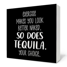 Nvotell Black Funny Tequila Wooden Sign - Tequila Gifts Wooden Box Sign,Funny Saying Box Sign Desk Decor For Bar Bedroom Living Room Office,5x5 Inch