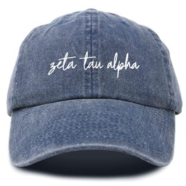 DALIX Zeta Tau Alpha - Gorro de béisbol cursivo para mujer, Azul Marino Lavado, Talla única