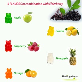 Healing Drops (3 Pack) Elderberry Gummies with Zinc Vitamin C, D - Sambucus Elderberry Gummies