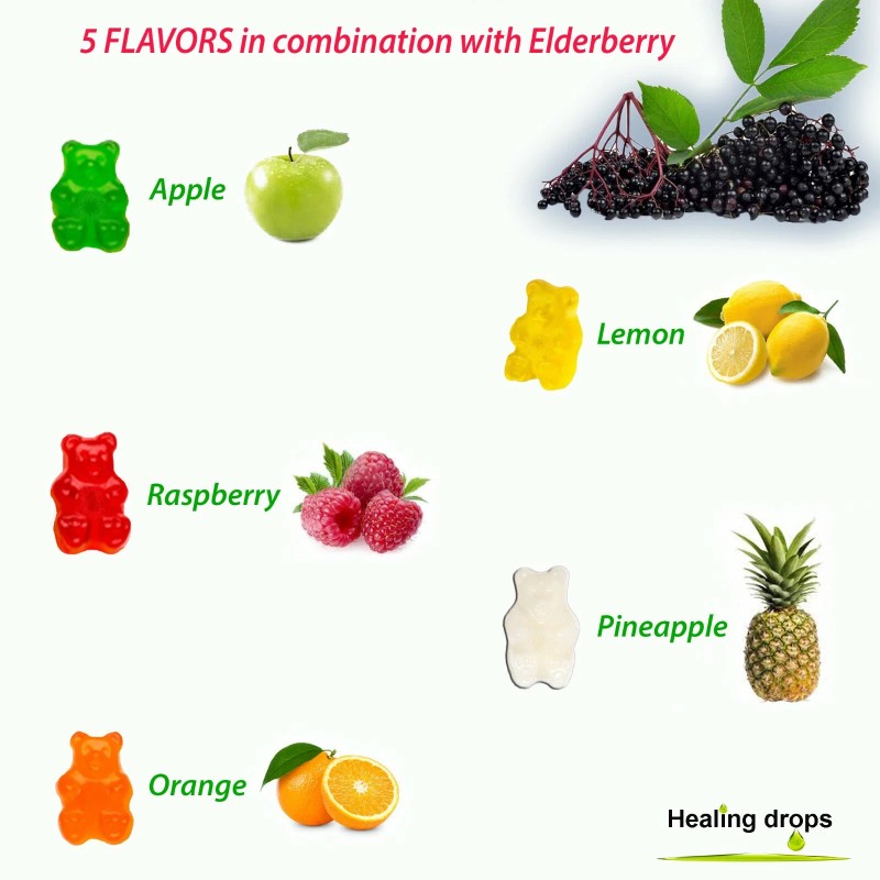 Healing Drops (3 Pack) Elderberry Gummies with Zinc Vitamin C,