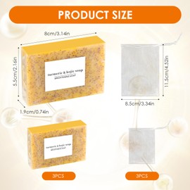 3 PCS Turmeric Soap Bar, Kojic Acid and Turmeric Soap for Acne, Dark Spots & Hyperpigmentation, Exfoliating Bar for Smooth, Radiant Skin, All Skin Types, Face & Body Care (3 * 100g)