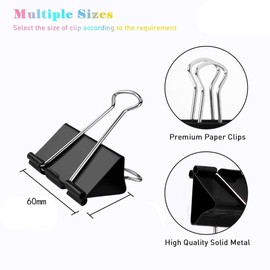 Extra Large Binder Clips, 12 Pack, 2.4 Inch, Standard 60mm, Black, Large Binder Paper Clips, Fold Clamp, Extra Large Size, Jumbo Paper Clips, Office Clips, with Storage Container