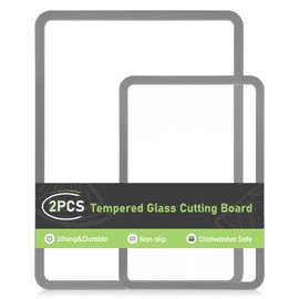 IDekooror Cutting Board, Tempered Glass Cutting Board for Kitchen Counter, 2Pcs Chopping Board Set with Non-Slip Silicone Edges, Heat Resistant, Dishwasher Safe, Kitchen Decoration