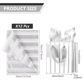 Tenare 12 Pcs Small Gift Bags, Mini Metallic Paper Bags with Handle Tag and Tissue, Wrap Bag for Father's Day Graduation Wedding Baby Shower Birthday Party(White Silver, 4 x 2.75 x 4.5 Inch)