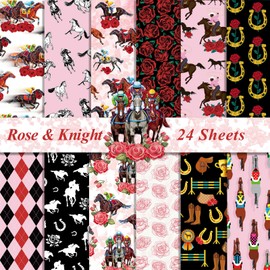 Flower Pattern Paper Pack, Roses and Knights 24 Sheets Vintage Floral Scrapbook Paper, Double-Sided Collection Decorative Craft Paper, Folded Flat for Card Making Photo Album Decor 30.5cmx30.5cm