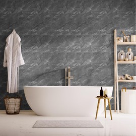 Paquete de 20 azulejos para despegar y pegar, paneles de pared de PVC brillante, azulejos de ducha gris carbón, 12 x 12 pulgadas (19.34 metros cuadrados) Ft.), autoadhesivo impermeable para baño y