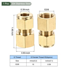 YOKIVE Compression Tubes Fitting, Straight Coupling Adapter Brass Great for Pipes (Gold Tone, G3/8 Female Thread x 10mm)