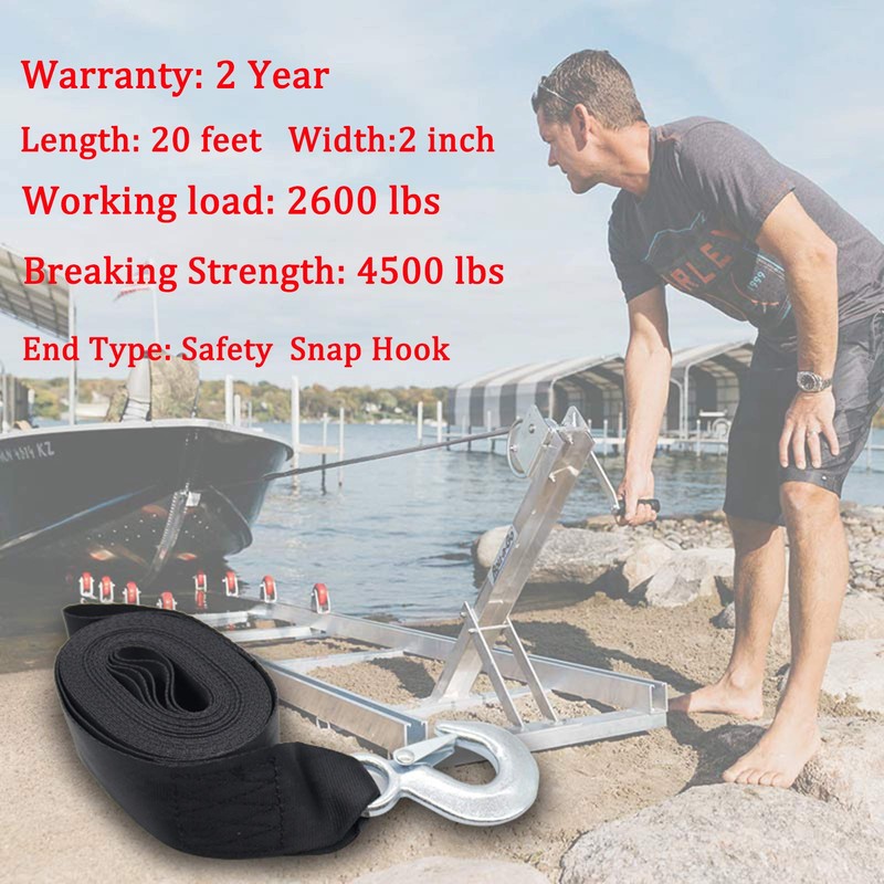 Botepon Marine Boat Trailer Winch Strap with Hook Replacement, 2''x20'