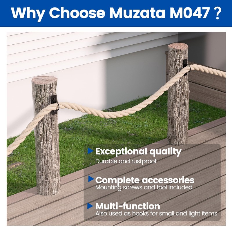 Muzata 5Pack Black Decorative Ring Rope Supports Holders for Hemp
