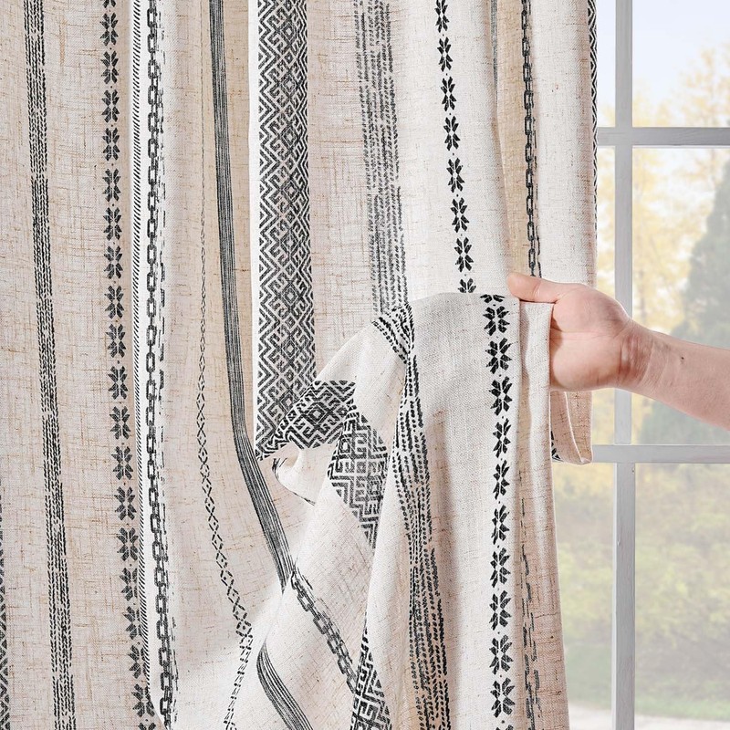 jinchan Linen Blend Boho Curtains for Living Room, 96 Inch