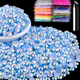 6000pcs 4mm Resin Rhinestones Bulk, Sky Blue AB Flatback Round Jelly Rhinestones Bedazzling Non Hotfix Crystal Gems Large Quantity Wholesale for DIY Crafts Clothes Tumblers Face Makeup Manicure