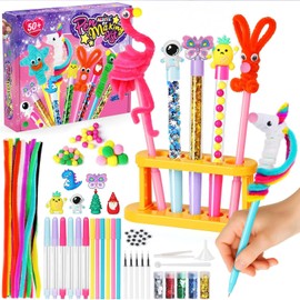 Alritz DIY Pen Making Kit for Kids, Floating Glitter & Pipe Cleaner Craft Kit, Educational Art Toy, Safe All-in-One Supplies, Birthday Party Back to School Gift for Girls and Boys Ages 8-12