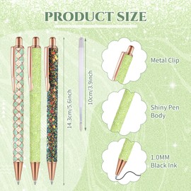 Sherr 7 Pcs Fancy Pens for Women Cute Pens Sparkly Glitter Pens with 10 Pcs Black Ink Refills Pretty Pen Gifts Journaling Pens for Girls Office School Christmas Graduation(Green, Fresh)