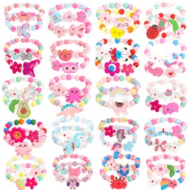 40 Piezas Pulseras de Cuentas para Niña, Pulseras para Niña, Joyería para Niñas, Pulsera de Mariposa Unicornio y Flores, Regalos de Cumpleaños,Regalo para Niñas