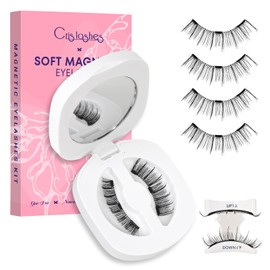 Crislashes Magnetic Eyelashes, Magnetic Lashes with Applicator, Reusable Wispy 3D Eyelashes Without Eyeliner, No Glue Needed Wispy 3D Lashes Natural Look, Easy to Use and Remove (Soft A)