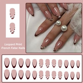 French False Nails - Leopard Press On Nails Almond Shape - Medium Fake Nails With Glue - Removable Acrylic Full Cover Stick On Glue On nails For Women Girls nail Art DIY - 12 Sizes, 24pcs