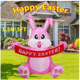 Easter Inflatable Outdoor Decorations 5 ft Tall Easter Bunny with Build-in LEDs