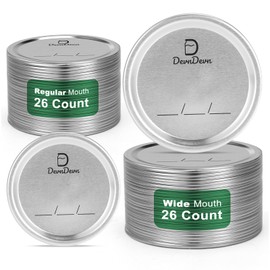 52 tapas de tarro Mason para tarros de boca ancha y regular, tapas de enlatado premium para bolas, tarros Kerr – Material de grado alimenticio, compatible con selladores eléctricos al aspiradora