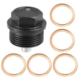 X AUTOHAUX 1 Set M24x1.5 Oil Drain Plug Magnetic Aluminum Sump Drain Nut Oil Drain Bolt with 5 Washer for Car Motorcycle Black