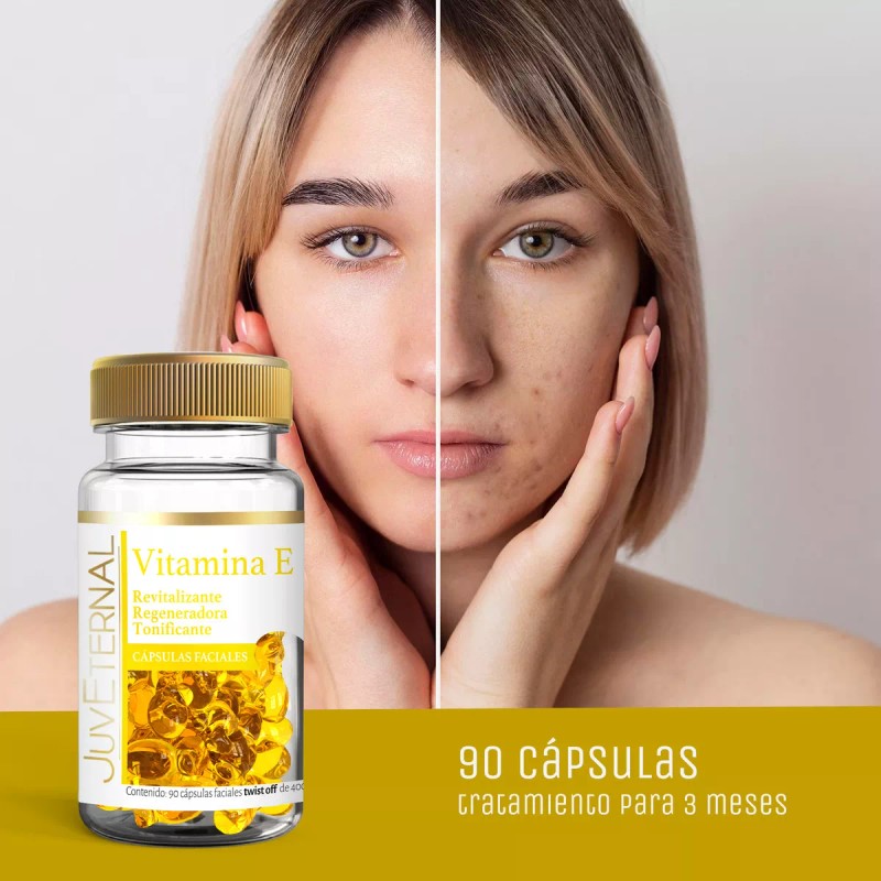JUVETERNAL Cápsulas Faciales de Vitamina E 90 cápsulas Twist-Off Antioxidante,