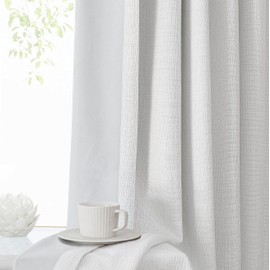 Pinch Pleat Full Blackout Curtain Panel Linen Texture Thermal Insulated Drapery with Full Blackout Liner for Farmhouse Bedroom Window Treatment Sets with Hooks, White, 40"x108"x2
