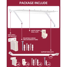 Heavy Duty Shelf Brackets for 12" Closet Maid - 25kg Max Load Rust-Proof Metal Kit w/4 Rack Support Brackets, 4 End & 10 Clips, Easy Install Wire Shelving in Laundry, Closet, Garage, Kitchen, RV