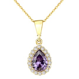 Old English Jewellers 9ct Yellow Gold Amethyst Teardrop Pendant Necklace + 18 inch Chain