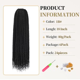 Box Braids Crochet Hair, 18 Inch Pre Looped Goddess Box Braids Crochet Hair, 6 Packs Braiding Hair Extensions, Crochet Box Braids Synthetic Braiding Hair for Black Women (1B, Box 18 Inches)