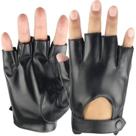 Leather Gloves for Women Men - Half Finger Cycling Driving Motorcycle Black Unlined Gloves ﻿ (Black)