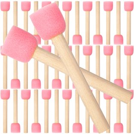 WHQXFDZ 40 Pieces 0.5 inch Round Sponge Foam Brush Set Paint Brush Wooden Handle Foam Brush Sponge Painting Tools for Painting Crafts(0.5inch)