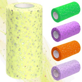 Tanstic 6 inch x 50 Yards (150 feet) Glitter Tulle Rolls Sequin Tulle Fabric Glitter Tulle Fabric Rolls for Wedding Birthday Gift Wrapping (Yellow)