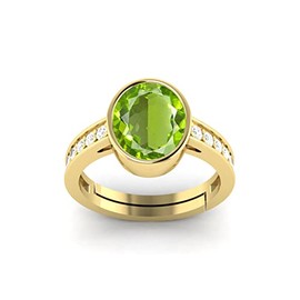 LMDPRAJAPATIS 3.25 Carat 6X8 MM Oval peridot Birthstone 22 k Gold Plated Jewellery Ring (Gemstone Tested By Lab Certificate)