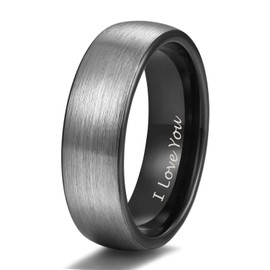 TRUMIUM 6mm Black Tungsten Wedding Ring Band Men Women Matte Brushed Engraved I Love You Size 9.5