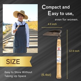 nascom Premium Japanese Weeding Sickle Hand Hoe for Gardening - Ideal for Planting, Plowing, Digging & More - Durable, Ergonomic Design, and Sharp Blade for Effortless Work