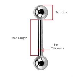 PiercedOff Titanium Straight Barbell with Externally Threaded Solid Balls - Thickness 16GA (1.2mm) / Length 14mm / Ball Sizes 4mm