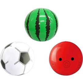 Beach Ball Set of 3 (Watermelon, Soccer Ball, Octopus) Size 10.2 inches (26 cm) (Inflated)